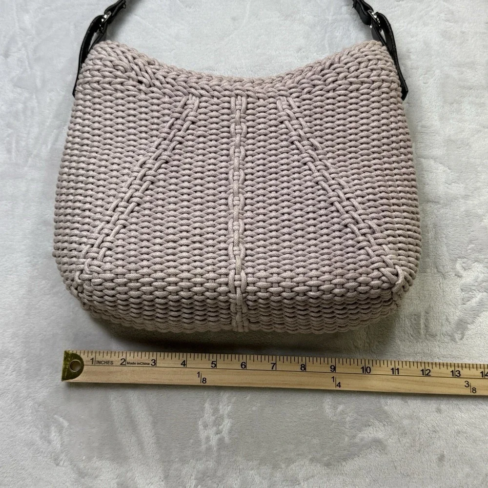 Liz Claiborne‎ Vintage Knit Shoulder Bag Beige Braided Boho Y2K Hobo Purse